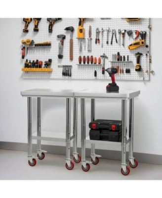 Stainless Steel Prep Table on Wheels with Adjustable Undershelf, 24 x 18 x 34 in