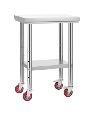 Stainless Steel Prep Table on Wheels with Adjustable Undershelf, 24 x 18 x 34 in