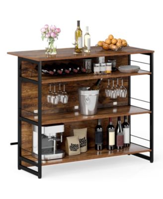 47 in 4-Tier Mini Bar Kitchen Island with Footrest and Wine Rack, 5-Bottle and 8-Glass Storage