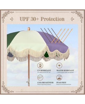 6Ft Vintage Floral Fringe Umbrella w/ Deck Holder Carry Bag Adjustable for Outdoor Balcony Deck Food Ice Cream Cart Mobile Stall