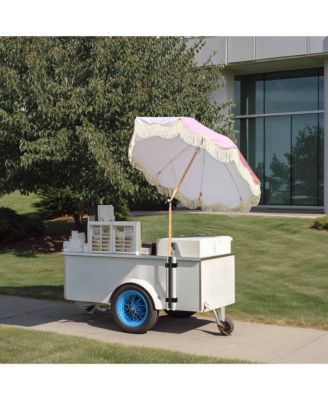 6Ft Vintage Floral Fringe Umbrella w/ Deck Holder Carry Bag Adjustable for Outdoor Balcony Deck Food Ice Cream Cart Mobile Stall