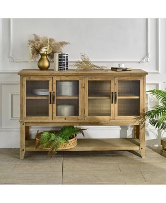 Rustic Accent Glass Door Wooden Sideboard Cabinet with Storage Shelf