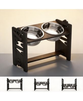 Adjustable Elevated Dog Cat Bowl Stand Heights Tilt Foldable with 2 Stainless Steel Dishes