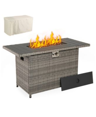 44.5 in Propane Fire Pit Table with Stainless Steel Burner, 50000 BTU 2-in-1 Rattan Gas Fire Table