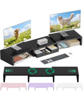 Dual Monitor Stand Riser Desk Organizer Drawer Office Accessories Workspace