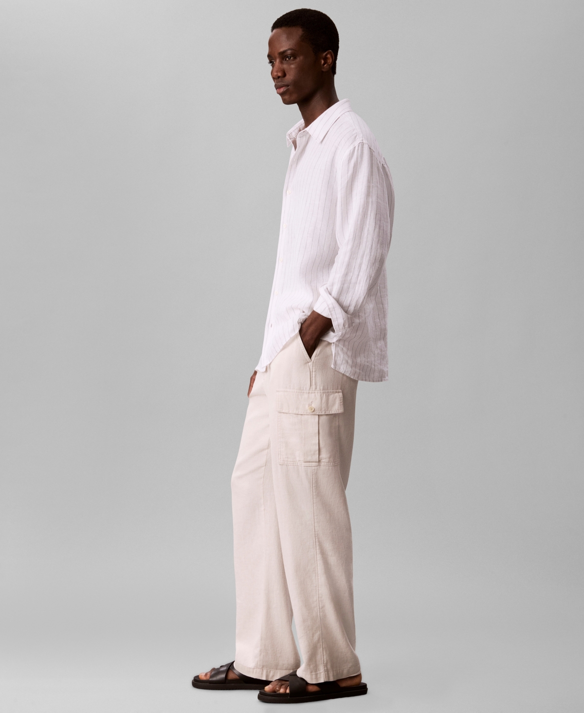 Calvin Klein Men's Yarn-Dyed Pinstripe Linen Classic Shirt