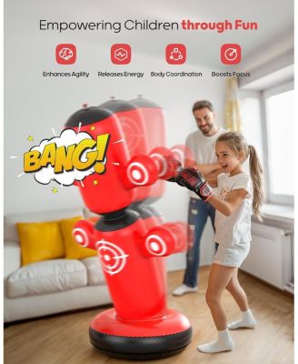 360degree(s) Rotatable Punching Bag for Kids, Lager 64" Kids Punching Bag with Gloves, Hand Pump and 6 Targets, Bop Bag Inflatable Punching Toy