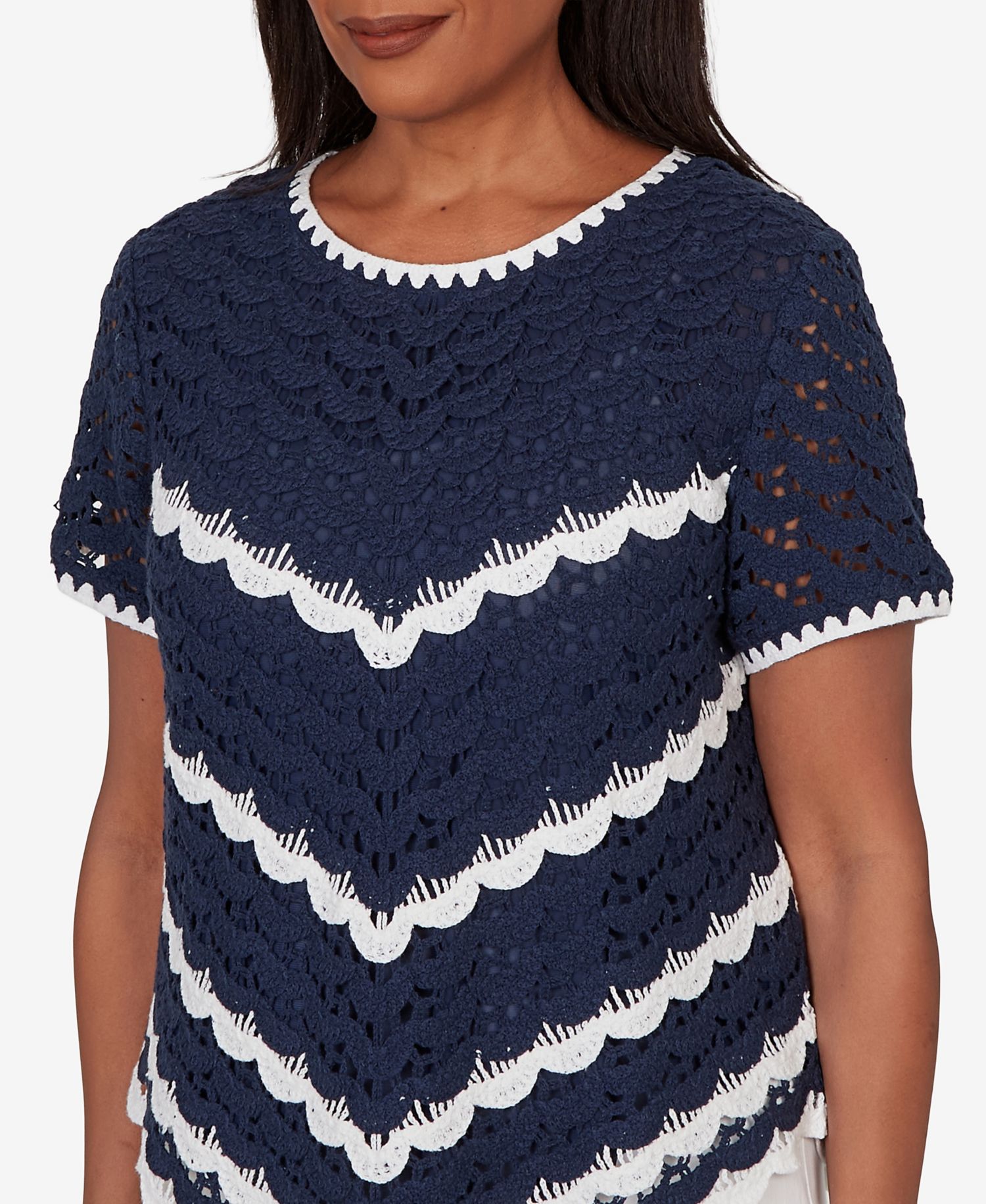 Women's Port Side Chevron Crochet Short-Sleeve T-Shirt