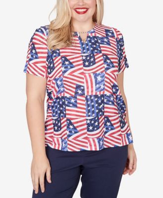 Women's Lady Liberty American Flag Patchwork Keyhole T-Shirt