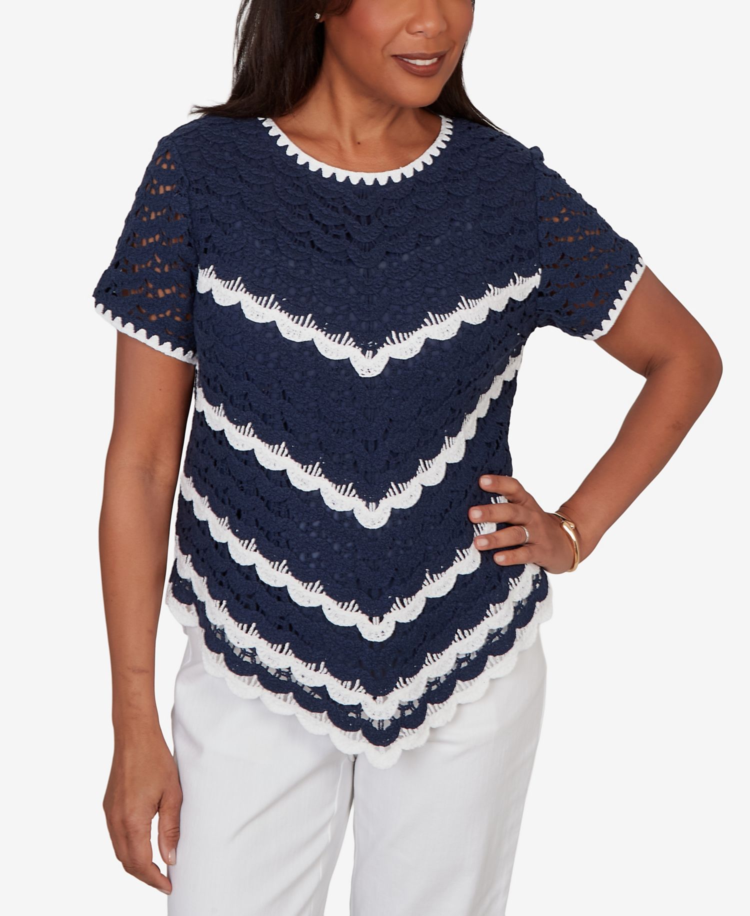 Women's Port Side Chevron Crochet Short-Sleeve T-Shirt