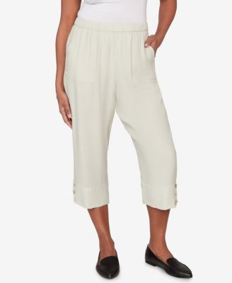 Women's Vintage Charm Relaxed Elastic Waistband Front Pocket Capri Pants
