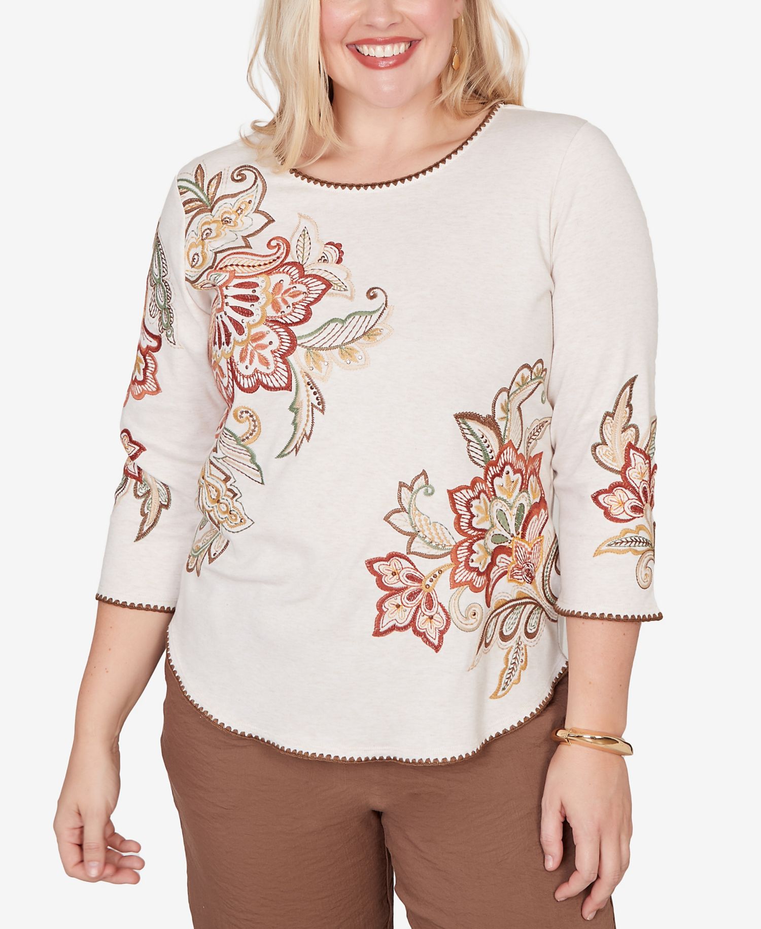 Women's Spice Market Asymmetrical Scroll Floral Round Hem Top