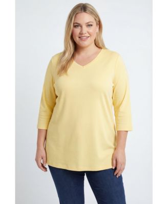 Plus Size Perfect Three-Quarter Sleeve V-Neck Tunic