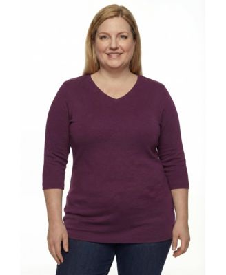Plus Size Perfect Three-Quarter Sleeve V-Neck Tunic