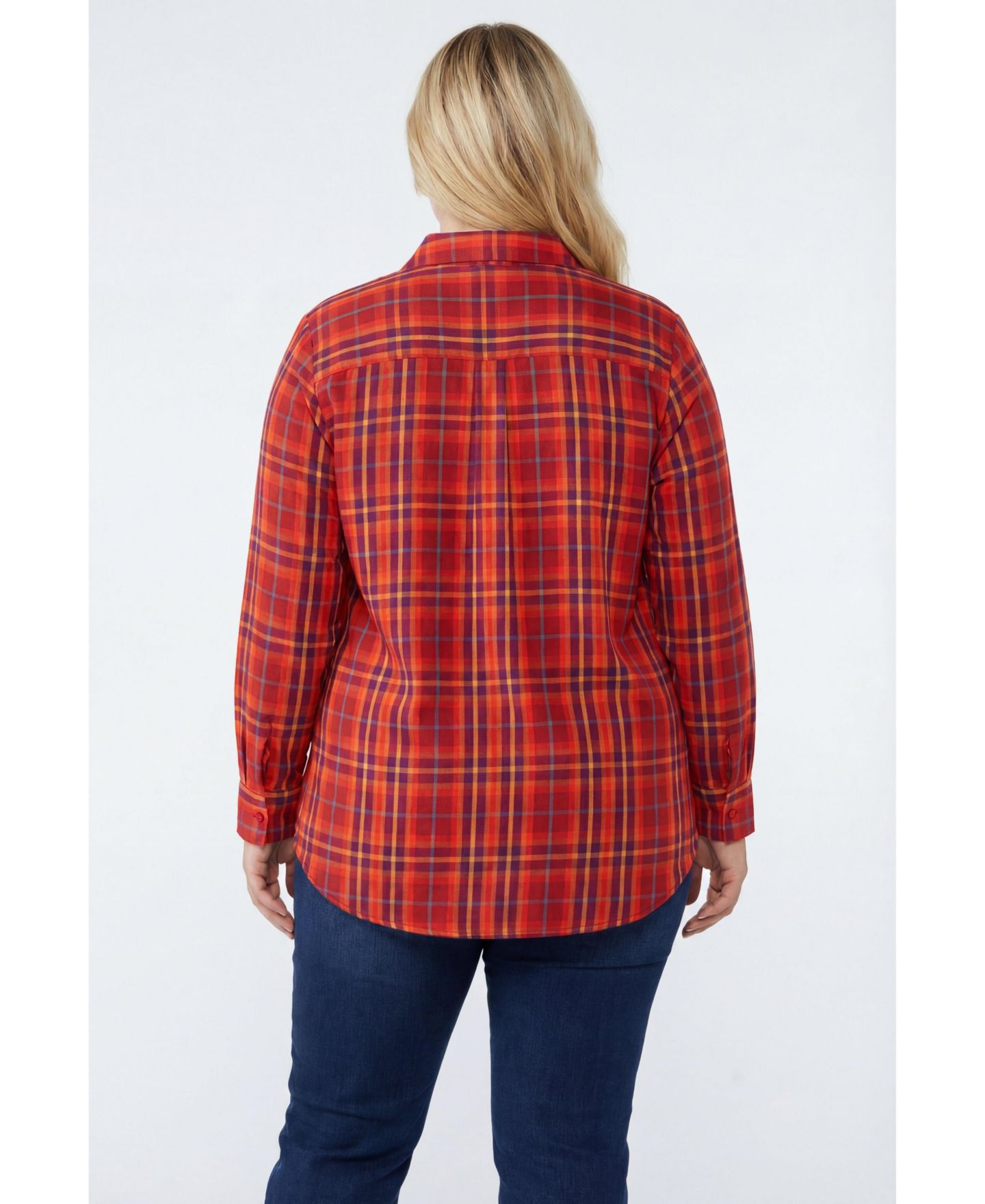 Женская рубашка Woman Within Within Perfect Long Sleeve, цвет: Красный разноцветный клетчатый — фото 6