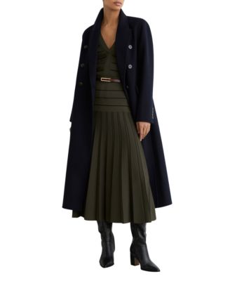 Women's Knitted Stripe Pleated Midi Skirt