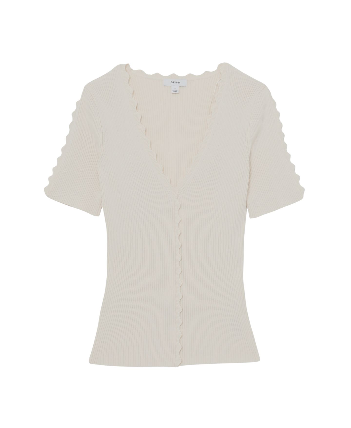Женский топ REISS Marcy Scallop-Trim Rib-Knit, цвет: Слоновая кость — фото 6