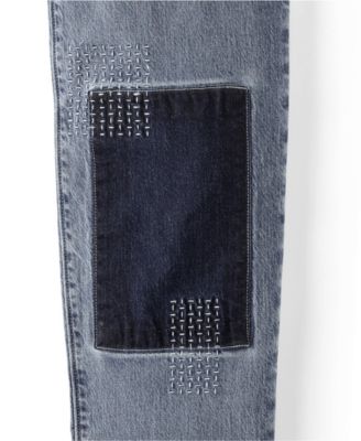 Women's Soft Denim Mid Rise Relaxed Straight Crop Patchwork Jeans