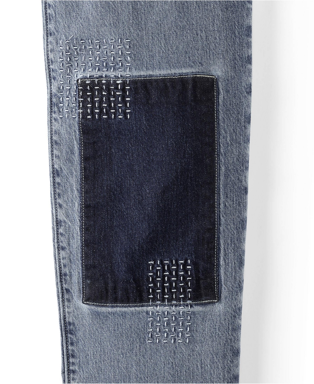 Lands' End Women's Soft Denim Mid Rise Relaxed Straight Crop Patchwork Jeans
