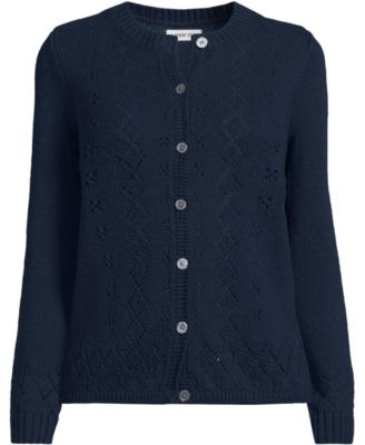 Women's Pointelle Crew Neck Cardigan Sweater