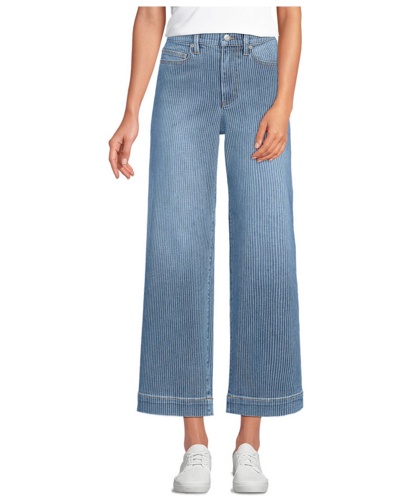 Женские джинсы Lands' End Tall Denim High Rise Wide Leg Crop, цвет: Синий полосатый — фото 1