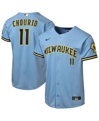 Big Boys and Girls Jackson Chourio Powder Blue Milwaukee Brewers Road Stadium Jersey