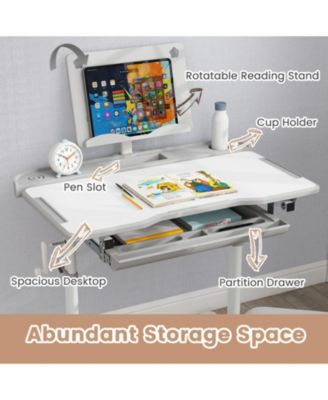 Height-Adjustable Kids Study Desk and Chair Set with Tilt Desktop