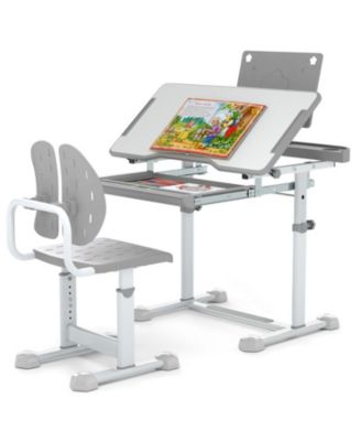 Height-Adjustable Kids Study Desk and Chair Set with Tilt Desktop