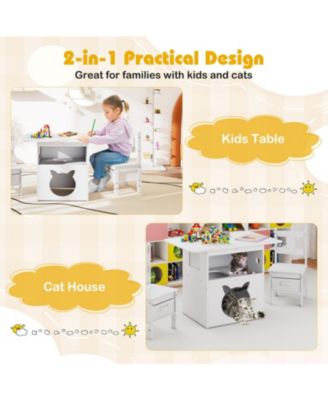 3-Piece Kids Table and Chairs Set with Built-In Pet Viewing Window