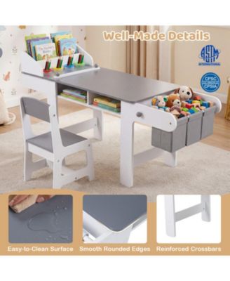 Kids Art Table and Chair Set with Paper Roll and Storage Cubbies