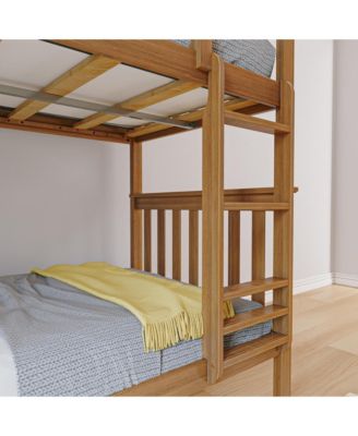 Max and Lily Twin over Twin Bunk Bed for Kids, Solid Wood Bunk Beds with Ladder, Pecan
