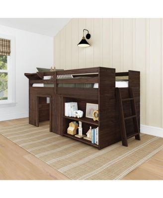 Max and Lily Farmhouse Twin Low Loft with Bookcase