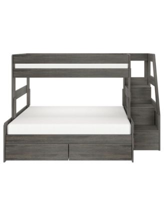 Modern Farmhouse Twin Over Full Bunk Bed With Staircase and Storage Drawers
