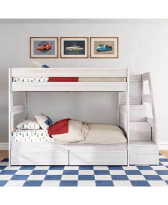Max and Lily Modern Farmhouse Twin Over Twin Bunk Bed With Staircase and Storage Drawers