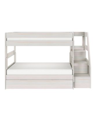 Twin Over Twin Wood Staircase Bunk Bed with Trundle, Driftwood