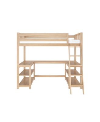 Scandinavian Loft Bed with Wraparound Desk and Shelves