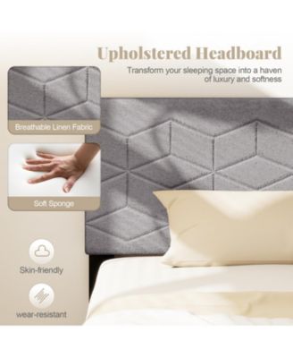 Twin Linen Upholstered Platform Bed Frame with Headboard