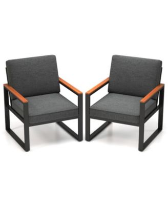 Modern Aluminum Patio Armchairs Set of 2 with Olefin Cushions
