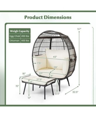 Oversized Rattan Egg Lounge Chair with Ottoman and Cushions