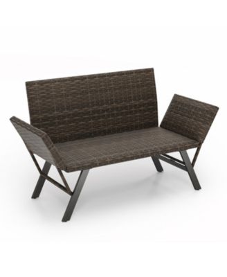 3-in-1 Convertible Patio Rattan Sofa with Quick-Dry Foam