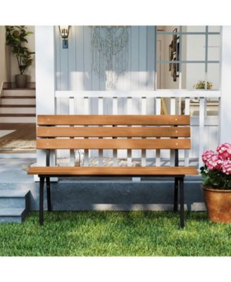 47-inch Outdoor Acacia Wood Bench with Metal Frame and Curved Backrest