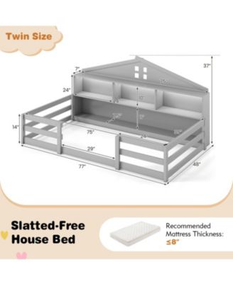Twin Montessori Floor Bed with Storage Shelves and Storage Compartments