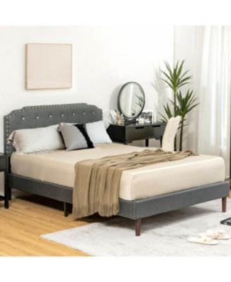 Linen Full Upholstered Bed Frame with Adjustable Diamond Tufted Headboard