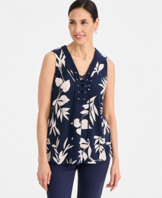 Women's Printed Lace-Up Sleeveless Top