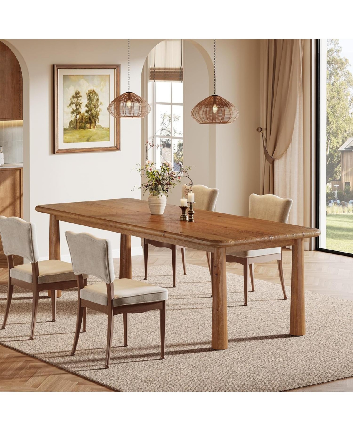 Tribesigns 63'' Solid Wood Dining Table for 4 to 6, Farmhouse Kitchen Table, Rectangular Wood Dinner Table