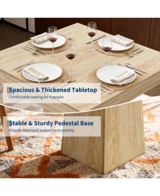 Space-Saving Square Dining Table for 4, Modern Farmhouse Style with Wooden Pedestal Base, 31.5" Table Ideal for Dining Room, Living Room