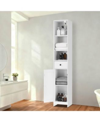 Tall Bathroom Storage Cabinet, 3-Tier Skinny Freestanding Organizer with Doors & Open Shelves for Bathroom or Kitchen