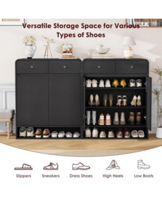 Shoe Cabinet with 2 Doors and 2 Drawers, 4 Tier Entryway Storage with Open Bottom Shelf