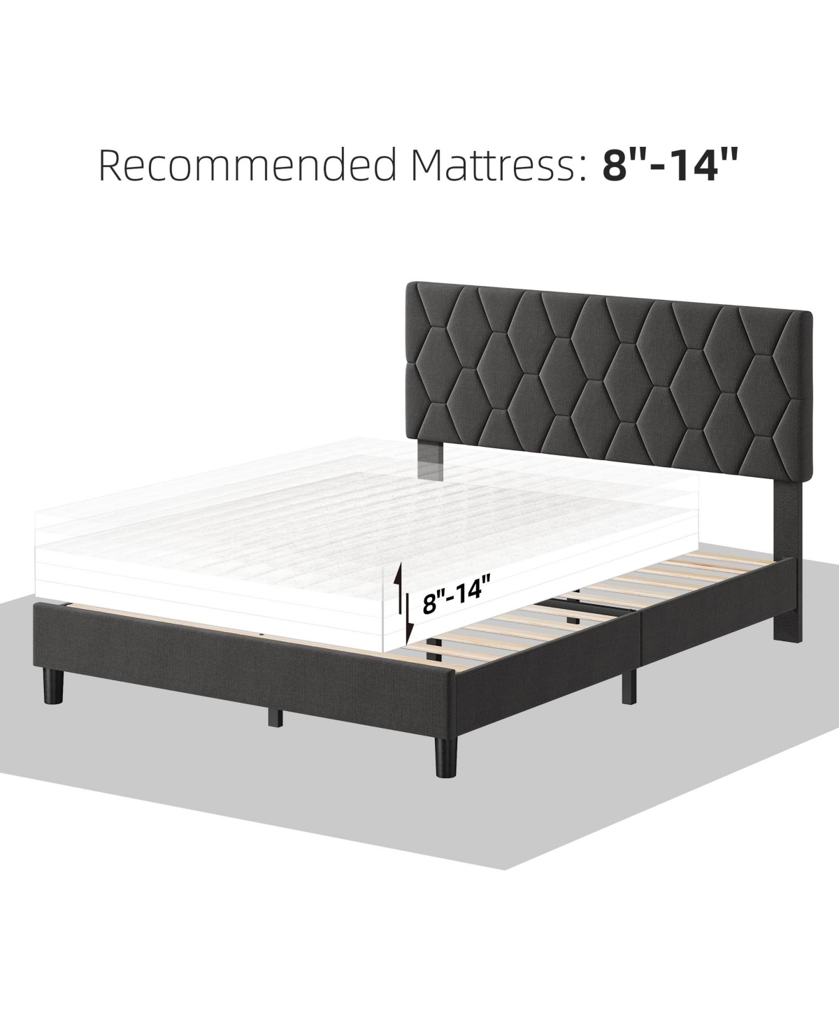Homfan Full Bed Frame with Upholstered Headboard, Heavy-Duty Platform Bed Frame with Strong Wood Slats