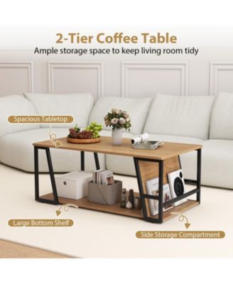Rectangular Two Tier Coffee Table with Storage Shelf